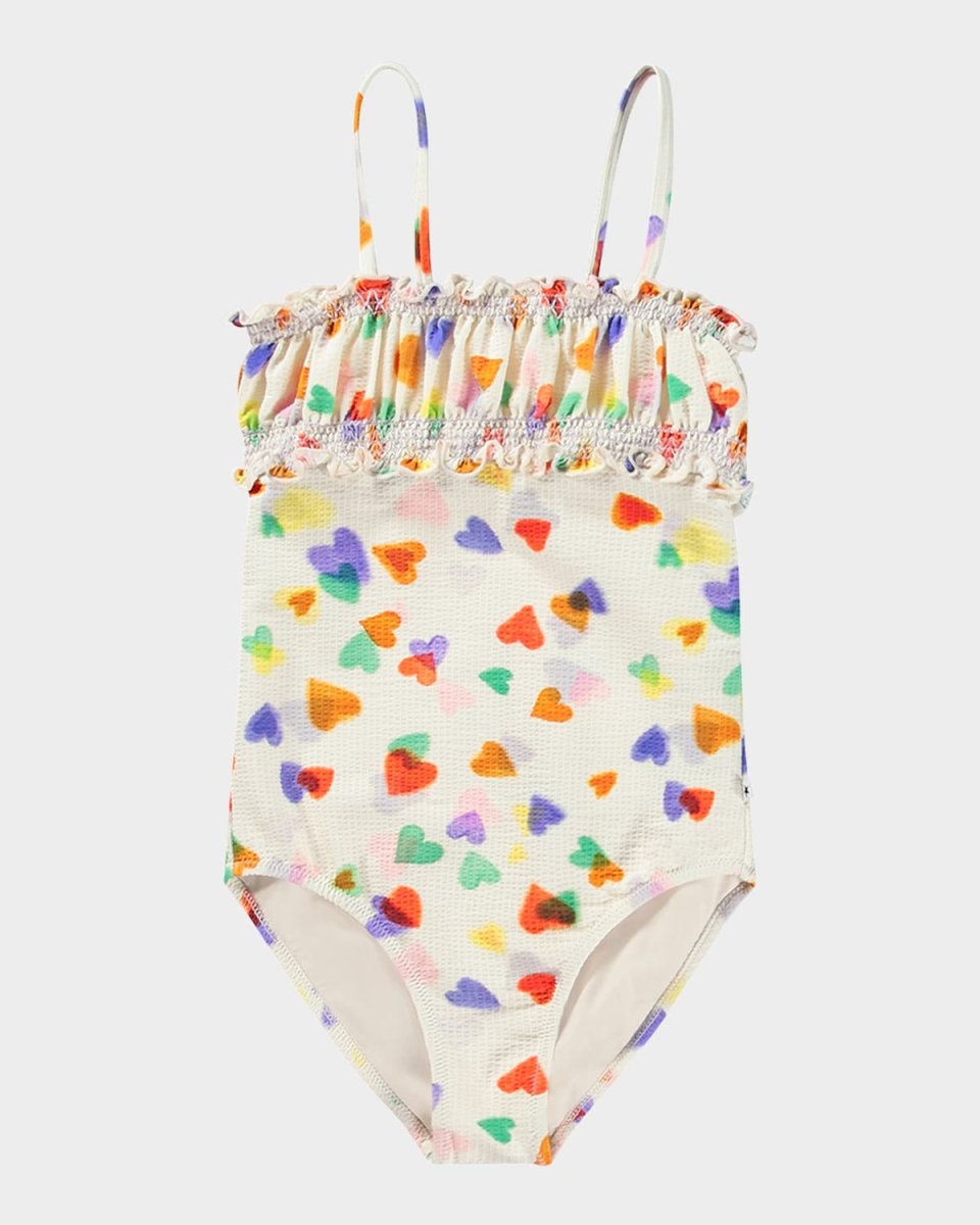 Girl's Nella Ruffle-Trim One-Piece Swimsuit, Size 8-10